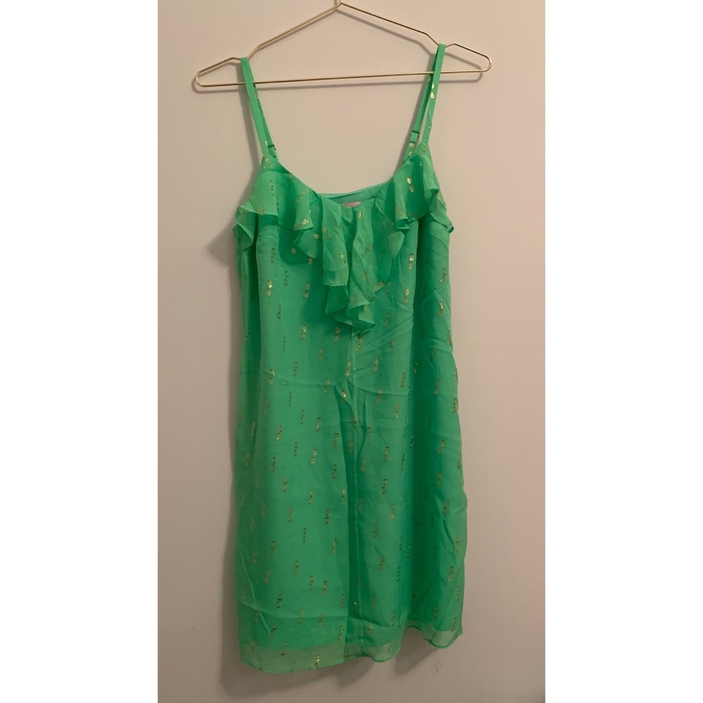 EUC Lilly Pulitzer Green & Gold Strappy Silk Dress